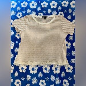 About A Girl Cream and White Ribbed Crop Tee